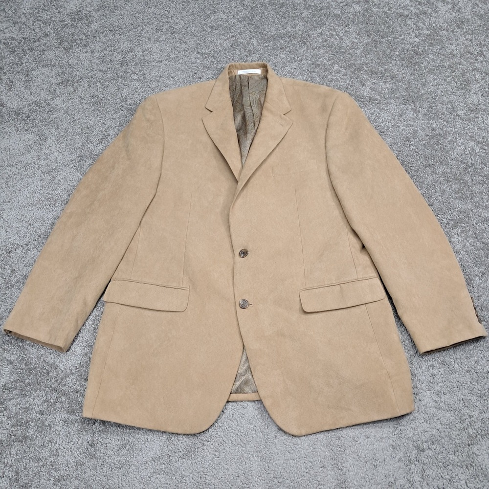 Chaps Mens 42L Tan Faux Suede Two Button Blazer Sport Coat Paisley Lining 6601
